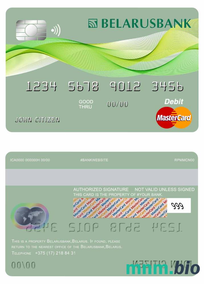 Belarus Belarusbank przykład karty mastercard w formacie PSD